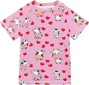 [ODAWA] Kids Swim Shirt Cute Cows Red Hearts UPF 50+ Quick Dry Sun and Sand Protection Swim Shirt Rash Guard Shirts for Boys and Girls
