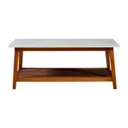 Teamson Home Kingston Coffee Table with Storage and Marble-Look Top, Marble/Walnut