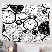 Black and White Clocks Tapestry