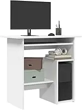 White Desk Computer Office Table, 80x45 cm Engineered Wood Home Desk, Adjustable Gaming and Standing Desk for Work Spaces