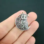 2 Owl Moon Antique Silver Tone Charms - SC7216