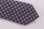 Luciano Barbera Neck Tie NWT Brown with Blue Geometric Mesh Overlay 100% Cotton