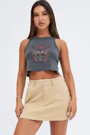 Beige Mirco Mini Skirt Mid-Rise A-Line Cargo - Size 12, Women's Mini Skirt