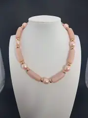 Napier Vintage New Old Stock Pink/ Peach Beaded Lucite Accent Gold Tone Necklace