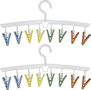 EIKS 2 Pack Hanger Drying Rack with 8 Clips for Drying Socks, Bras, Towel, Underwear, Scarf, Hat, Apply for Home Outdoor Travel Portable