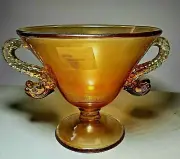 Fenton Marigold Footed Compote/Comport Bowl w/ Dolphin Handles-NWT in Fenton Box