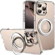 Nexue Clear Case for iPhone 12 Case with Magnetic 360 Rotatable Ring Stand [ Compatible with MagSafe ], Heavy Duty Military Grade Cover with Ring Kickstand for Women Men,Silver
