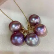 1pcs handmade 16MM purple shell pearl pendant free 18K chain Wedding Lucky