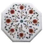 Octagonal Marble Coffee Table Top Floral Pattern Inlay Work Hallway Corner Table