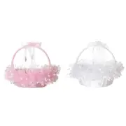 Flower Girl Basket with Handle Small Satin Baskets with Lace Clear Heart Decor