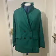 Yumi Women’s Blazer Jacket UK Size 10 Green Relaxed With Leopard Lining BNWT