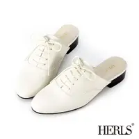 在飛比找momo購物網優惠-【HERLS】穆勒鞋-全真皮鞍部牛津綁帶穆勒鞋拖鞋(米白色)