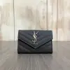 [二手] YSL 414404水泥灰魚子醬牛皮銀扣信封卡包