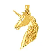 14K Gold 26MM Unicorn Head Pendant