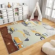 Apioiqa Construction Rug for Kids, Digger Vehicles Carpet for Children Bedroom Classroom, 4x6 Ft Excavator Rug, Playmat Educational Learning & Game Area Rug Carpet for Boys Girls