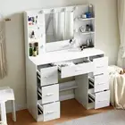 Dressing Table With 7 Drawers & LED Mirror Set Makeup Desk Vanity Table Bedroom