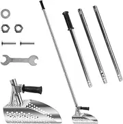Sand Scoop for Metal Detecting, 304 Stainless Steel Rustproof Beach Shovel, Heavy Duty Metal Detecting Sand Scoop with Removable Long Handle, Digging Tools for Sand Sifting and Treasure Hunting