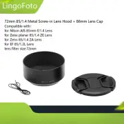 72mm 85/1.4 Metal Screw-in Lens Hood + Lens Cap for Nikon AIS 85mm f/1.4 Lens