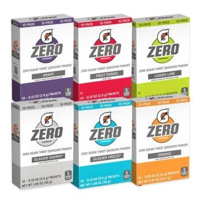 Gatorade G Zero Powder Variety Pack, Sugar Free, All Flavors, 60 Pack