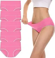 [Hiliby] 5 Pieces Underpants Patchwork Color Underwear Panties Bikini Solid Womens Briefs Knickers Cleavage Cover up No Lace