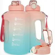 50oz/1.5 Liter Sports Water Bottle with Straw and Handle and Wild Mouth, Motivational Time Marker, BPA Free Water Jug - Ideal for Gym and Outdoor Activities, Stylish in Pink and Green Gradient