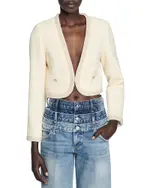 Sandro Bead Trim Cropped Tweed Jacket
