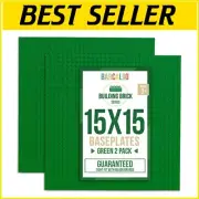 Two 15.75 Inch Green Baseplates for Building Bricks - Compatible with All Brands