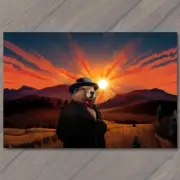 FLATCARD Dapper Groundhog Greets Sunrise Shadow Suit Hat Groundhog Day ️