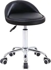 KKTONER PU Leather Round Rolling Stool with Back Rest Height Adjustable Swivel Drafting Work SPA Medical Task Chair with Wheels Black