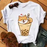 MILK TEA DOG T SHIRT 珍珠奶茶狗狗夏T恤女袖T SHIRTT恤女百搭上衣可愛韓版衣著上衣寬鬆T恤女大