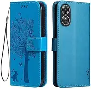[Topme] Leather Case for Oppo A17, Oppo A17s 6.56 [Cat and Tree Pattern Style Phone Case] - Blue
