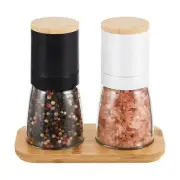 Salt and Black Pepper Grinder Set - Bamboo Lid and Wood Stand Refillable Sea ...