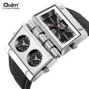 OULM Men's Triple Time Zone Watch Foldable Dial Military Style Wristwatch Gifts