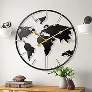 KEQAM Large World Map Wall Clock,Metal Minimalist Modern Clock,Round Silent Non-Ticking Battery Operated Wall Clocks for Living Room/Home/Kitchen/Bedroom/Office/Farmhouse Decor (24 Inch)
