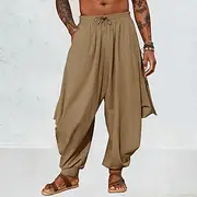 Men's Linen Pants Trousers Summer Pants Baggy Pants Harem Pants Drawstring Elastic Waist Plain Comfort Breathable Full Length Outdoor Casual Holiday Fashion Cl