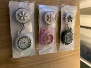 Nurse Watch Glow In The Dark Pointer Clip On Lapel Fob Watch W/ Second Hand 3Pk
