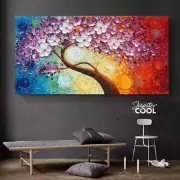 JupiterCool Vibrant Multicolor Tree of Life Canvas Art Hand Painted Home Wall