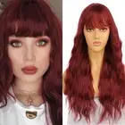 Burgundy Long Wavy Wigs with Bangs Hair Replacement Wigs for Women Heat Resis...