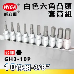 WIGA 威力鋼 GH3-10P 3/8＂ 10件組白色六角凸頭套筒