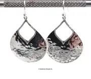 Oxidized Hammered Pear Shape Earrings in Sterling Silver