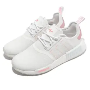 【adidas 愛迪達】休閒鞋 NMD_R1 W 白 粉紅 女鞋 BOOST 緩震 反光 襪套式 運動鞋 愛迪達(GW5679)