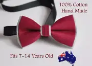 Boy Teenage 100% Cotton Rumba Red + Grey Bow Tie Bowtie Wedding 7-14 Years Old