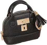 [Generic] Mini Tote Bag Keychain Coin Purse Pu Leather Key Chain Small Change Purse for Women Keychain Pouch Mini Makeup Bag Cute Zipper Coin Purse Small Wallets, Black