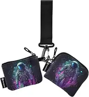 [XYMZR] Mini Zip Around Wristlet keychain Wallet Astronaut Space Purple for Women Personalized Pattern Detachable Dual Pouch Wristlet Portable Wallet Phone Coin Purse, Multi-colored, One Size