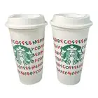 Starbucks Set of 2 2019 Merry Coffee Reusable Cups 16oz Hot Cup W/ Lid