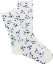 [K BELL] K.Bell Women's Ditsy Spring Roll Top Crew Socks 1 Pair, Sand, Women's 4-10 Shoe, Sand, 4-10