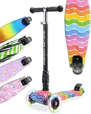 Scooter for Kids 3 Wheel Scooter Age 5+ - Foldable & Height Adjustable - Kids Scooter Rainbow Flashing Wheel Lights - Ideal Age for 3-10 Years - Sports & Outdoor Kids Toys