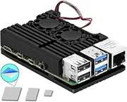 Pi 4 Case, Raspberry Pi 4 Armor Case Metal Case with Dual Fan Aluminium Alloy, Raspberry Pi 4 Fan, Pi 4 Heatsink for Raspberry Pi 4 Model/Pi 4B