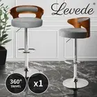 Levede 1x Kitchen Bar Stools Gas Lift Wooden Beech Stool Metal Barstools Grey