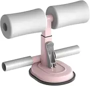 Sit Up Bar Floor Holder with 2 Strong Suction Cups, Portable Adjustable Height Sit Up Assistant Device, Situp Foot Holder for Abs, Pull Up Bar, Sticky Pad (Pink)